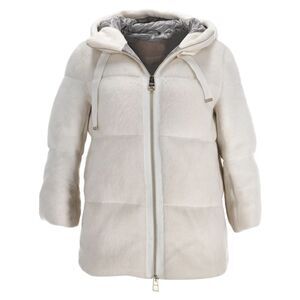 Herno Faux Fur Hooded Puffer Jacket in White Acrylic